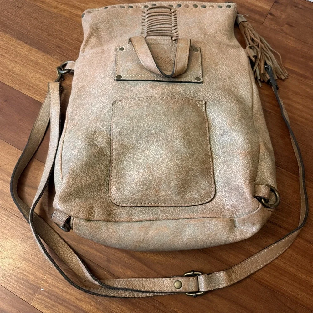 Patricia Nash Leather Hobo Crossbody Bag/ Backpack Convertible Tassel
